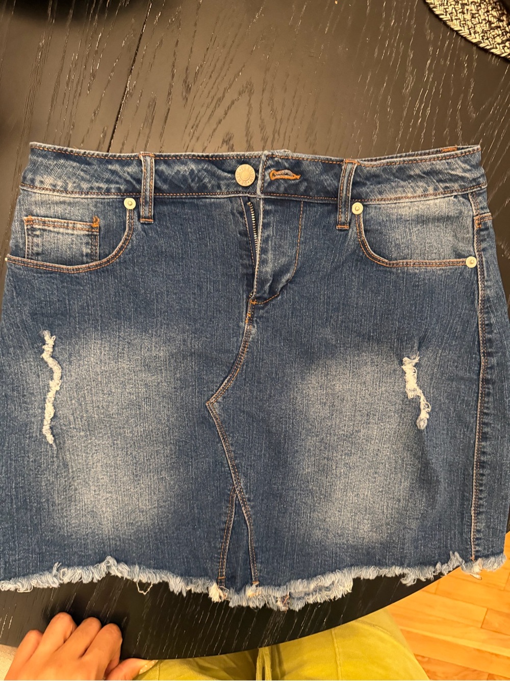 Distressed Blue Denim Mini Skirt - Women